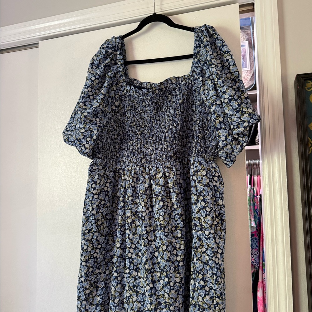 NWT English Factory Blue Floral Smocked Maxi Dress - Picture 2 of 7